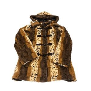 Dennis Basso Faux Fur Reversible leopard Penny Lane Coat Boho Yellowstone M